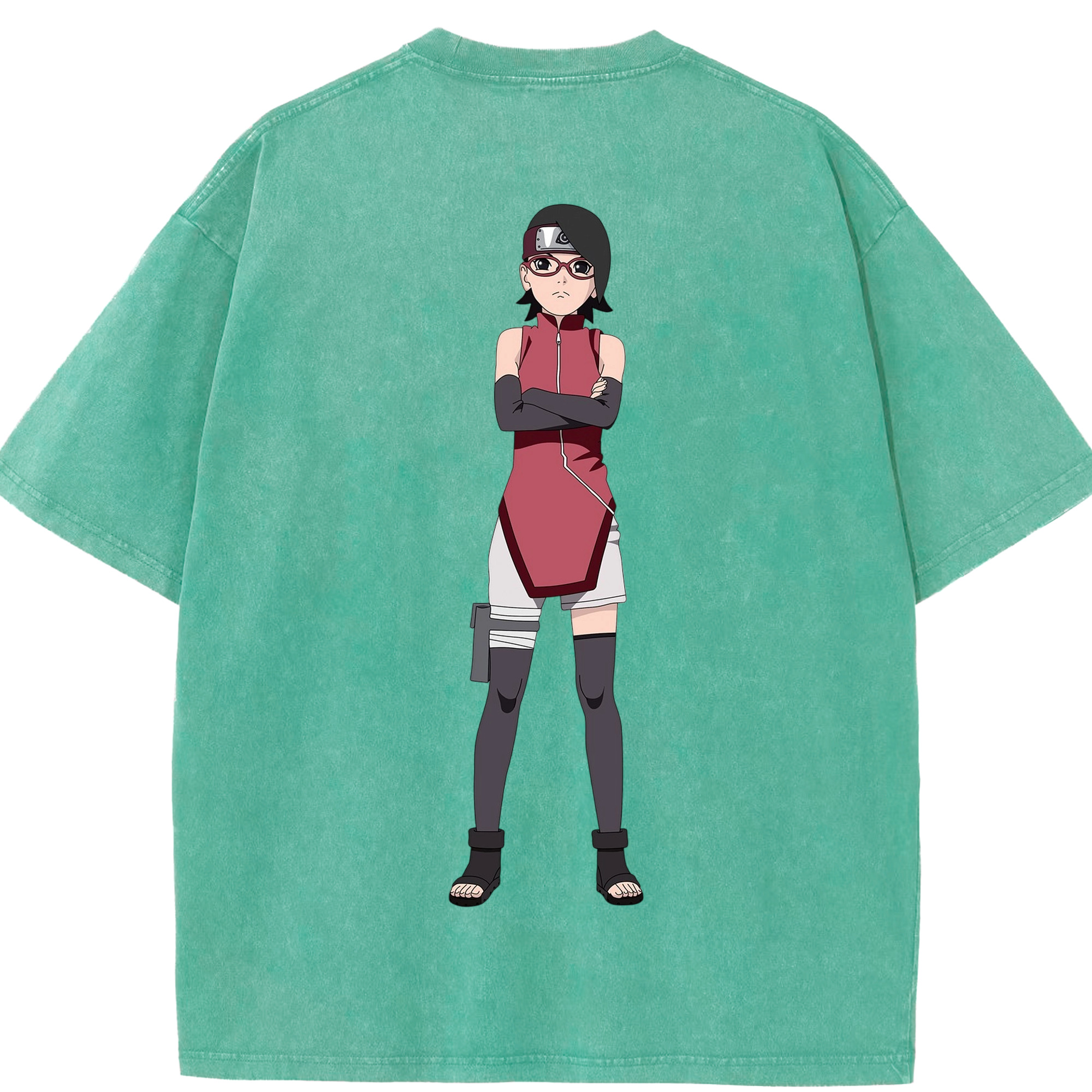 （画像用） NARUTO -ナルト- うちは サラダ Uchiha Sarada 綿100% ヴィンテージ風 半袖Tシャツ（背面プリント）